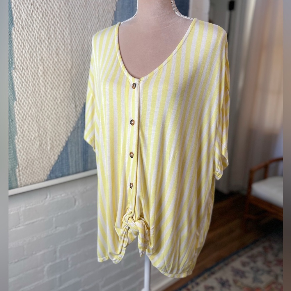 Koolaburra by Ugg Modal Yellow Striped Lighweight Button Up Tie Front Blouse